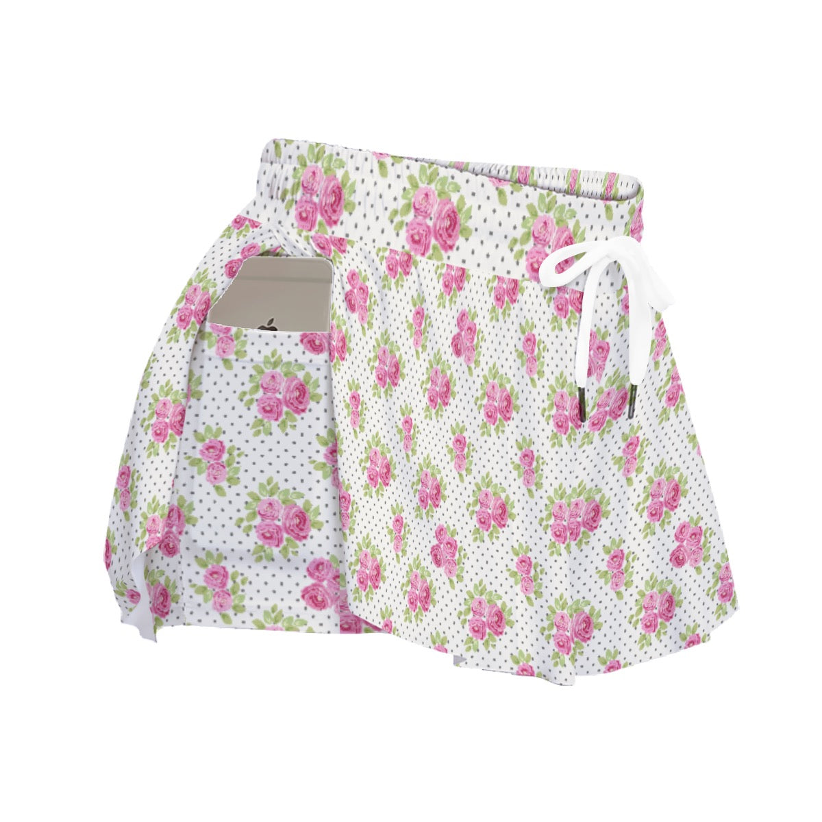 Polka Dot Floral Women's Sport Skorts With Pocket
