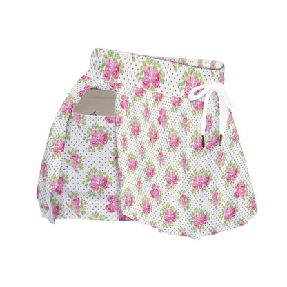 Polka Dot Floral Women's Sport Skorts With Pocket