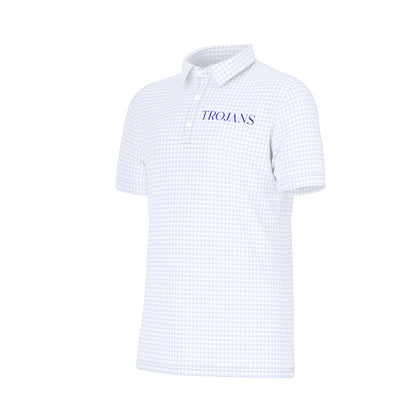 Blue Herringbone Trojans Men's Stretch Collar Polo Shirt