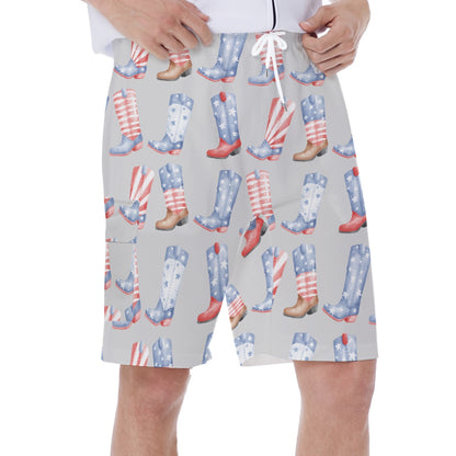 Patriotic Boots Men's Beach Shorts With Side Pocket