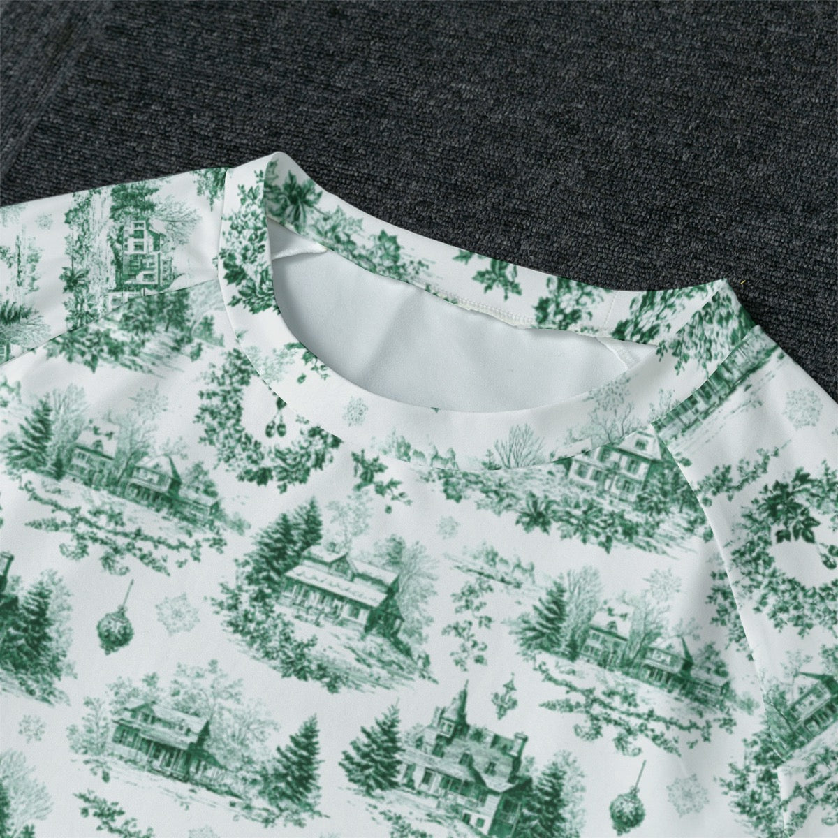 Green Christmas Toile Men's Raglan Sleeve Pajamas
