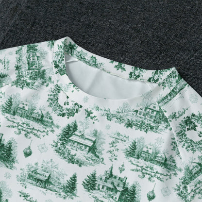 Green Christmas Toile Men's Raglan Sleeve Pajamas