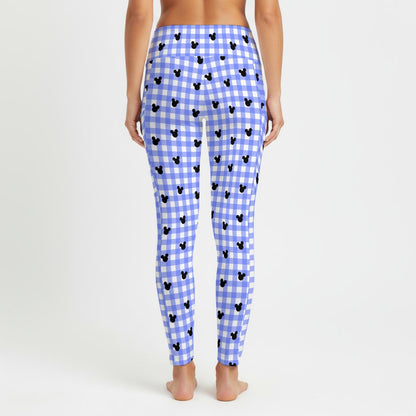 Bright Blue Gingham Women's High Waist Leggings With Side Pocket