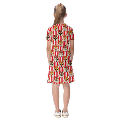 Striped Chipmunks Kid's Short Sleeve Dress