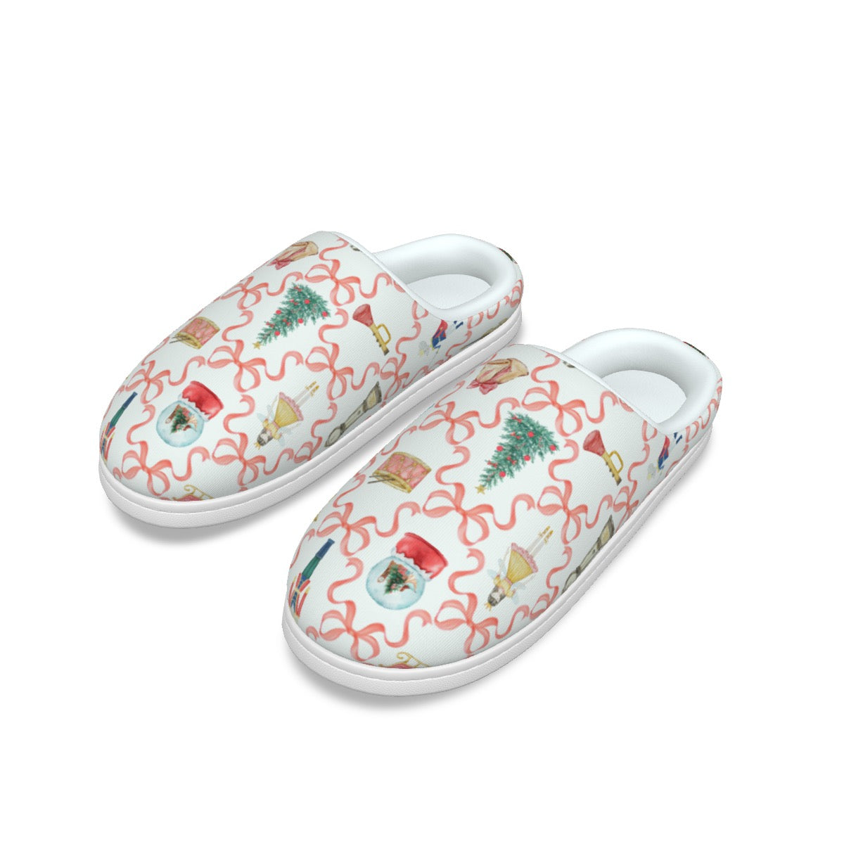Red Bow Trellis Nutcracker Women's Plush Slippers