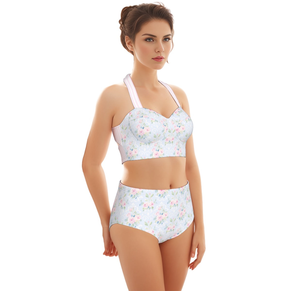 Rose Women's Swimsuit Set With Halter