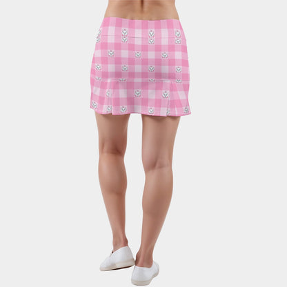 Marie Pink Gingham Women's  Active Skort With Inner Shorts