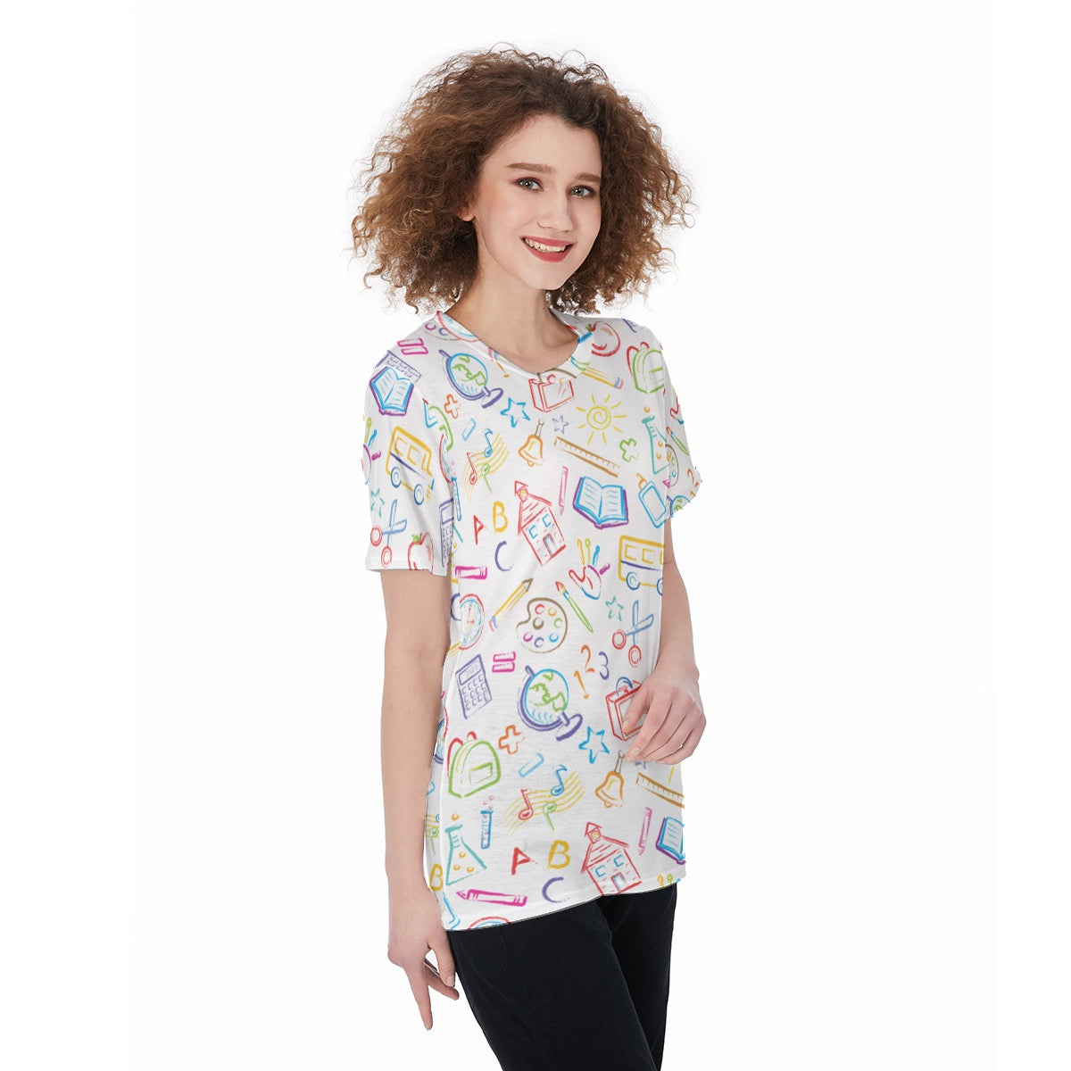 Colorful School Supplies Women's O-Neck T-Shirt|180 GSM Jersey