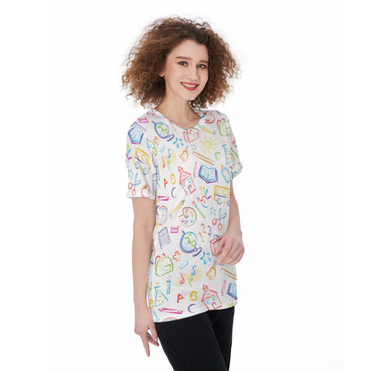 Colorful School Supplies Women's O-Neck T-Shirt|180 GSM Jersey