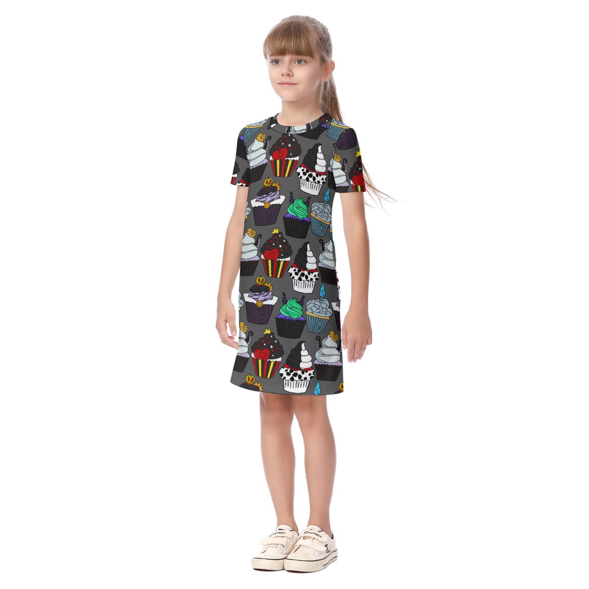 Gray Villain Cupakes Kid's Short Sleeve Dress