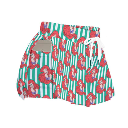 Striped Mermaid Women's Sport Skorts With Pocket