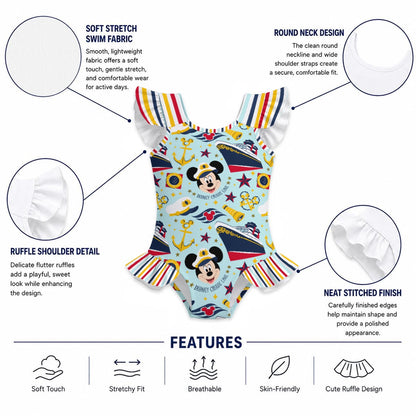 DCL Girls' Ruffle Sleeve Swimsuit With Bow