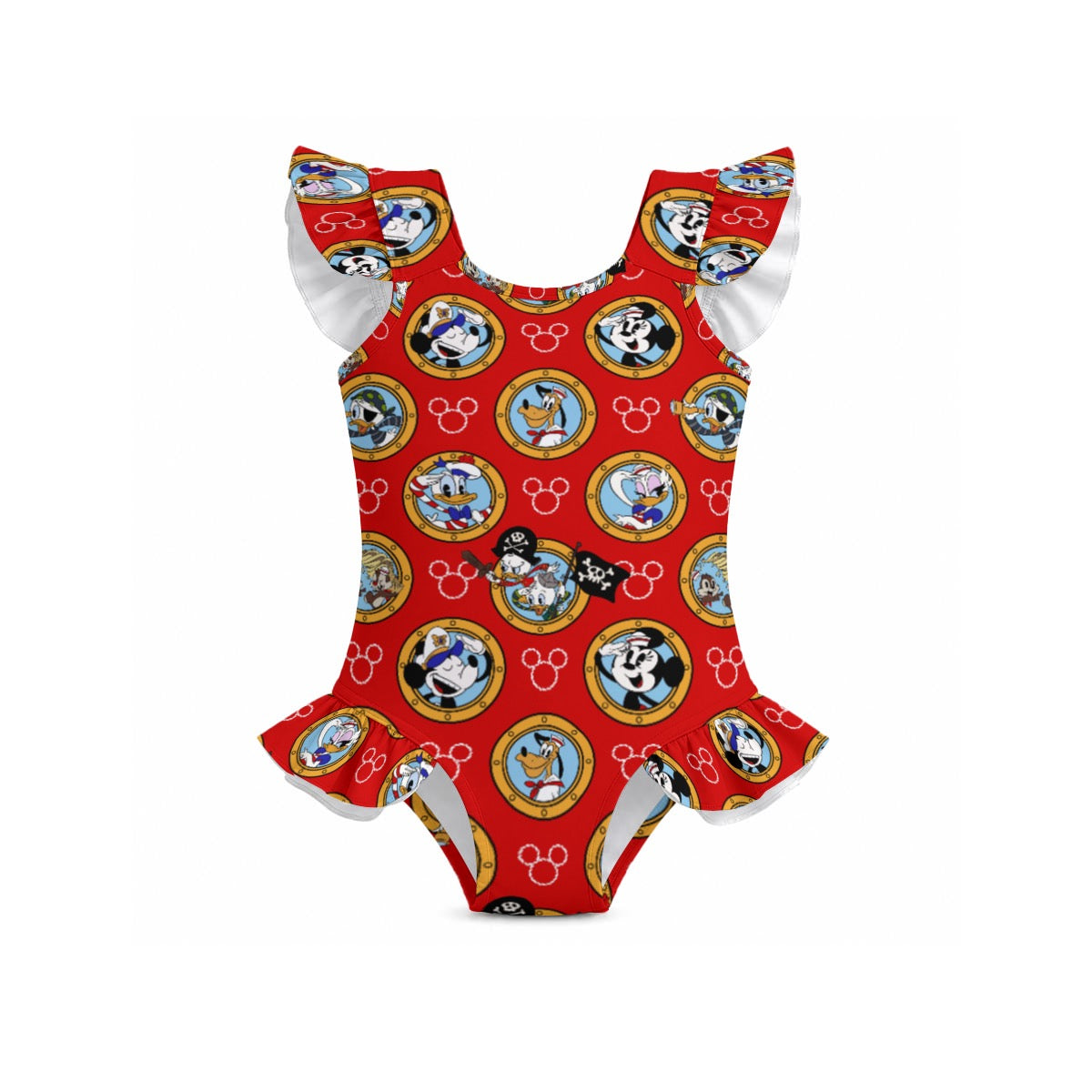 Red Porthole Friends Girls' Ruffle Sleeve Swimsuit With Bow