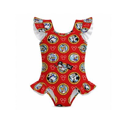 Red Porthole Friends Girls' Ruffle Sleeve Swimsuit With Bow