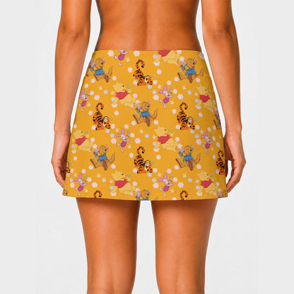 Floral Winnie & Friends Women's High-Stretch A-Line Skort