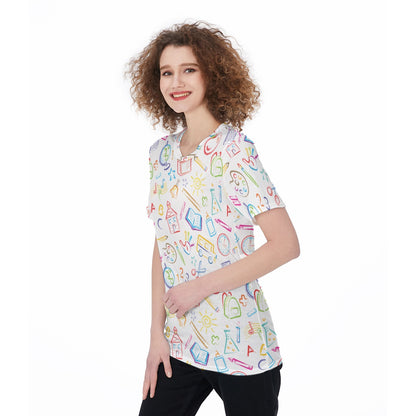 Colorful School Supplies Women's O-Neck T-Shirt|180 GSM Jersey