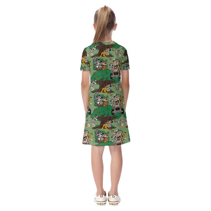 Green Safari Kid's Short Sleeve Dress