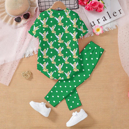 Green Tink & Green Dots Kids' Casual Top and Pants Set
