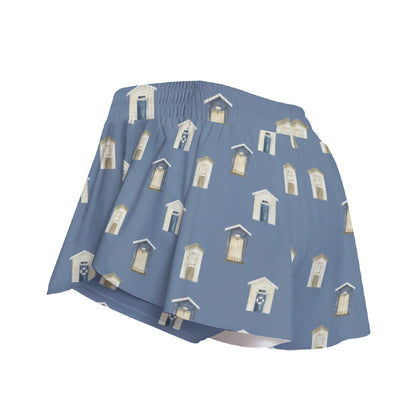 Dark Blue Beach Houses Women's Sport Skorts With Pocket