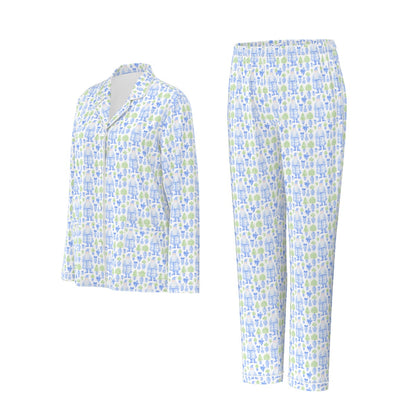 Grandmillenial Santa Women's Long Sleeve Pajama Set With White Contrast Piping