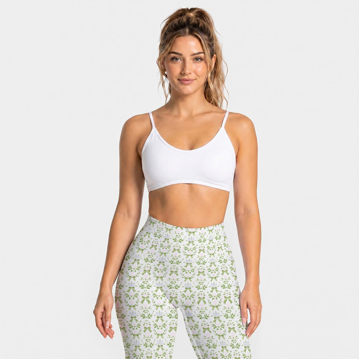 Grandmillenial Green Bow Women's Seamless High Waisted Butt-Lifting Leggings