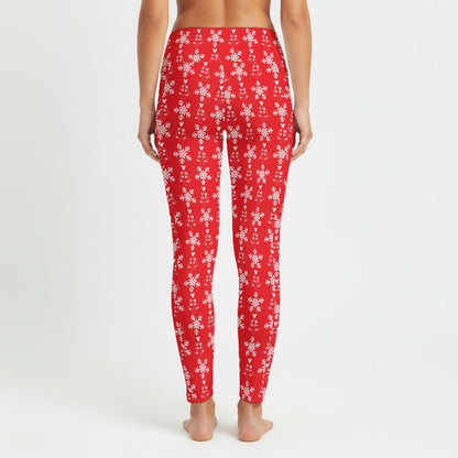 Red Snowflake Women's High Waist Leggings With Side Pocket