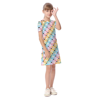 Pastel Gingham MM Kid's Short Sleeve Dress
