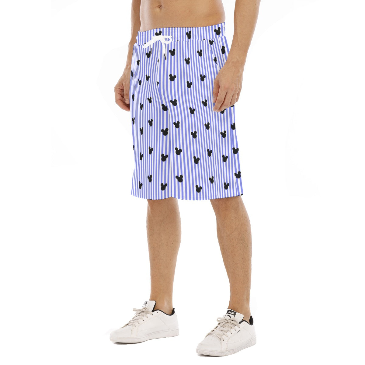 Bright Blue Stripe Men's Tether Loose Shorts With Pocket