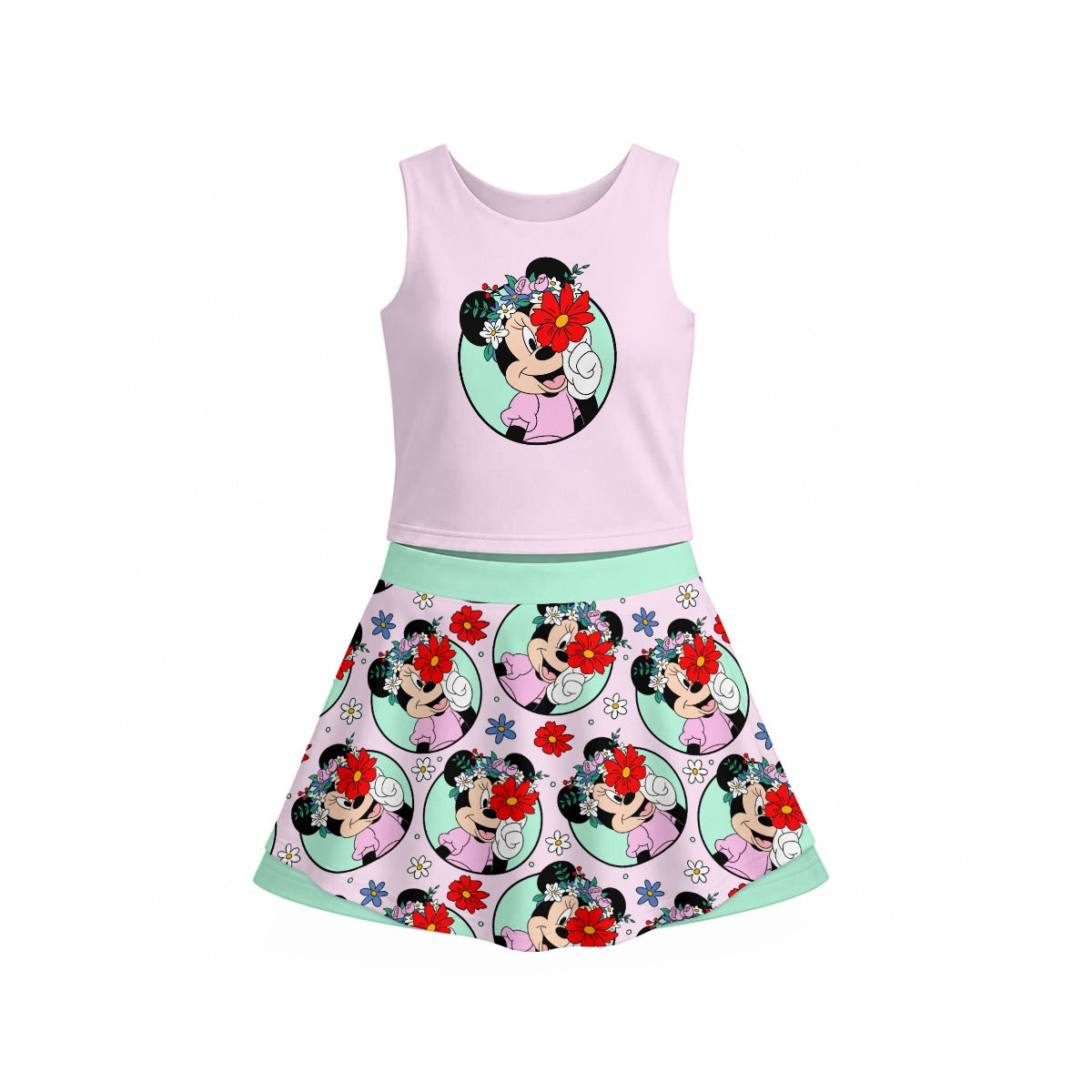 Floral Minnie Panel Girl's Sports Tank & Skort Set