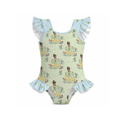 Tia Girls' Ruffle Sleeve Swimsuit With Bow