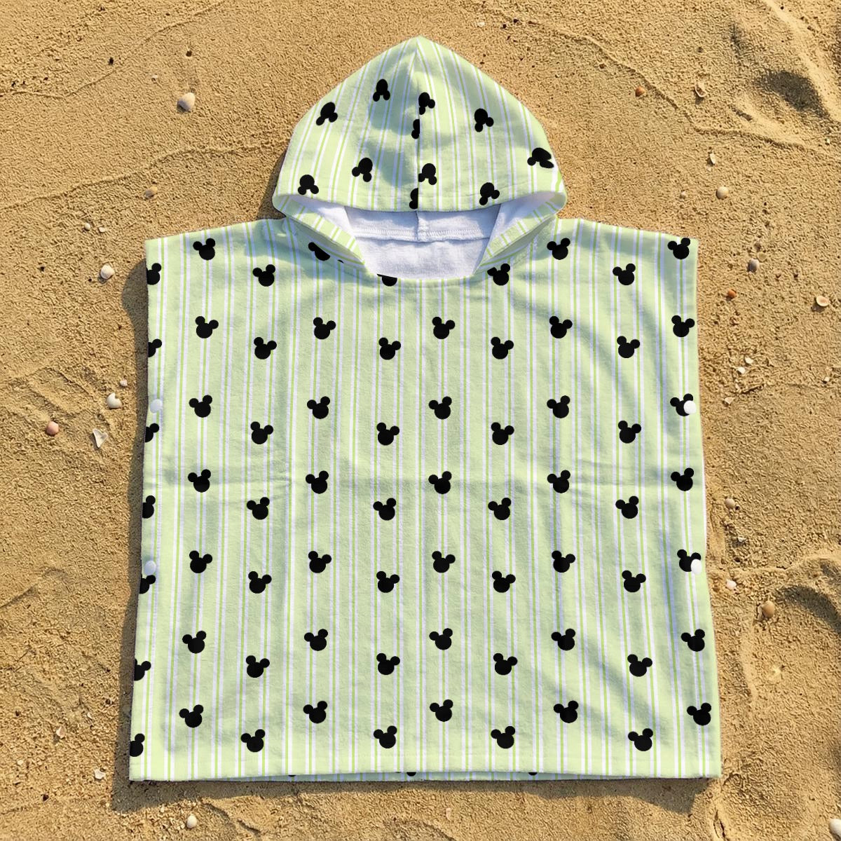 Green Stripe Kid's Hooded Towel Poncho