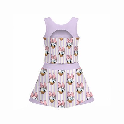 Daisy Stripe Girl's Sleeveless Sports Tank & Skort Set