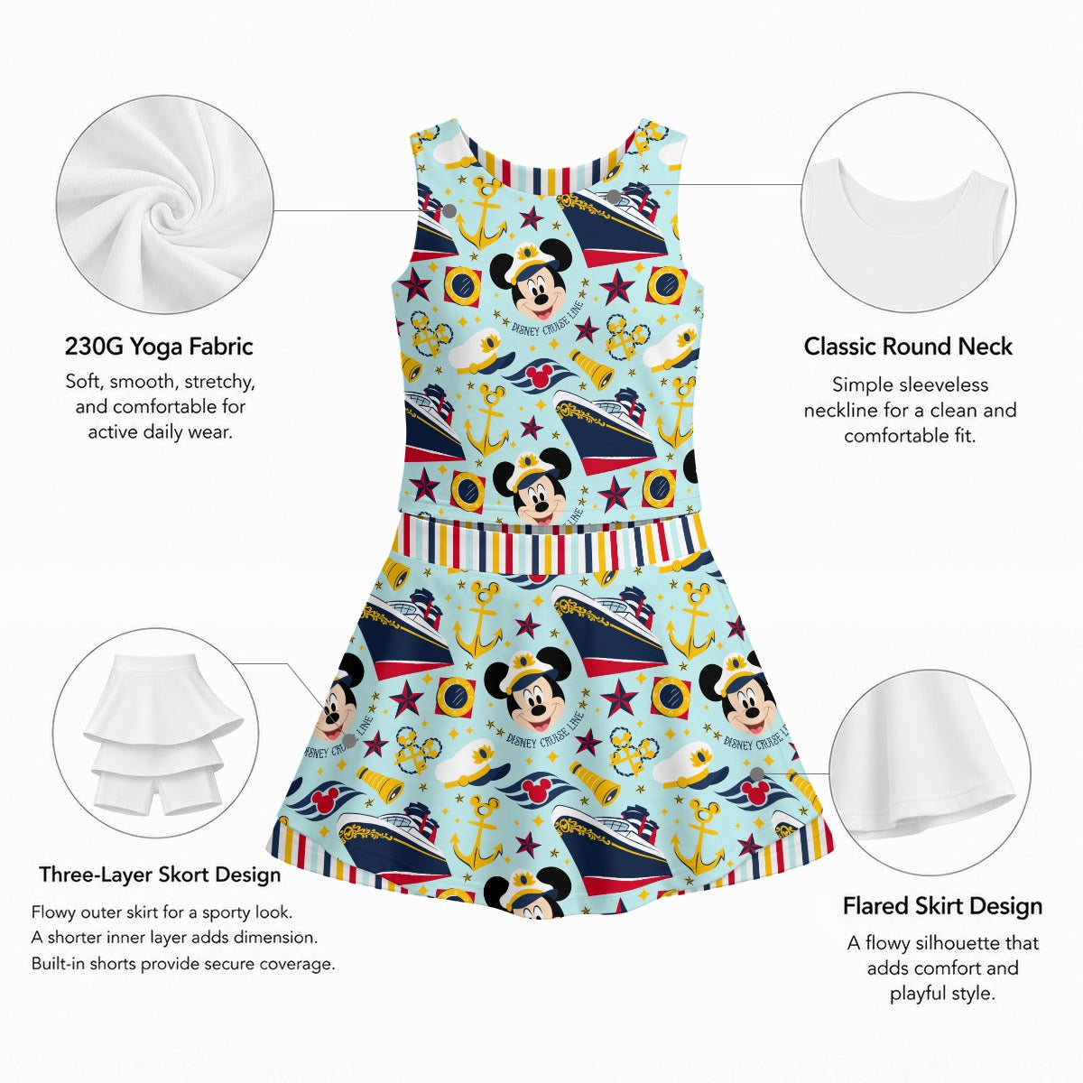 Cruising MM & Stripe Girl's Sleeveless Sports Tank & Skort Set