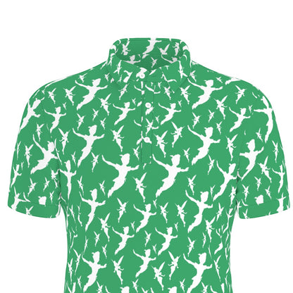 Green Peter Silhouette Men's Stretch Collar Polo Shirt