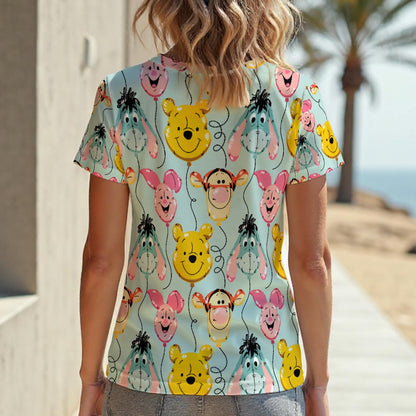 Winnie & Friends Balloons Women‘s V-neck T-Shirt|210GSM