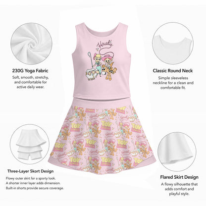 Pink Girl Toys Panel Women's Sports Tank & Skort Set