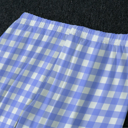 Bright Blue Gingham Women's Raglan Sleeve Pajamas With Straight Leg Pants