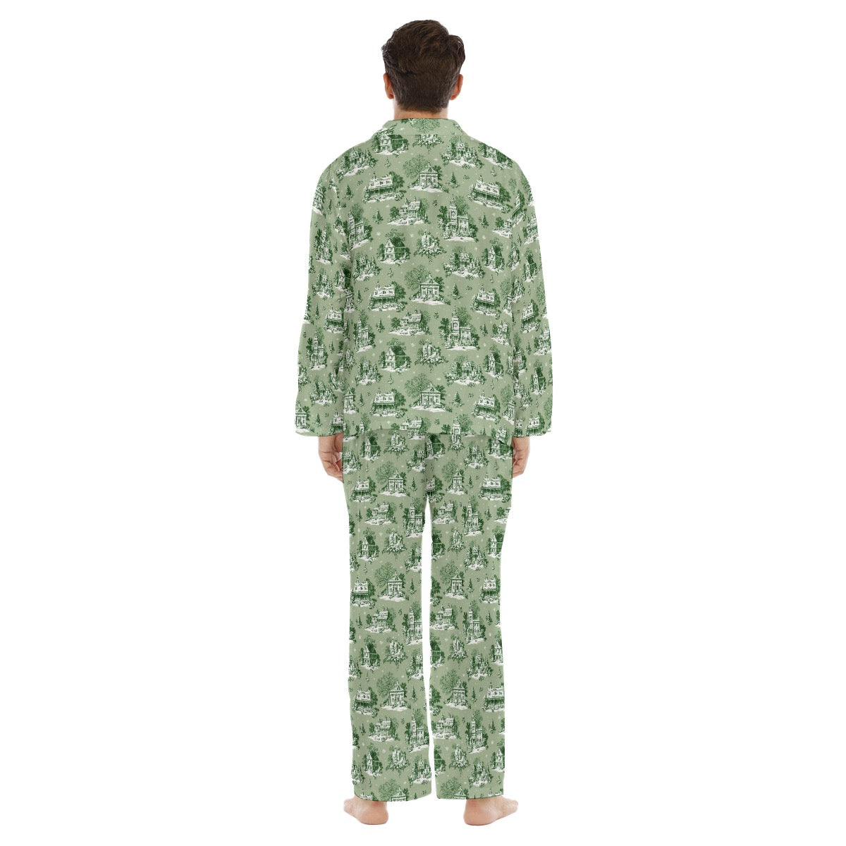 Sage Toile Men's Lapel Pajama Set