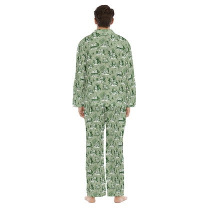 Sage Toile Men's Lapel Pajama Set
