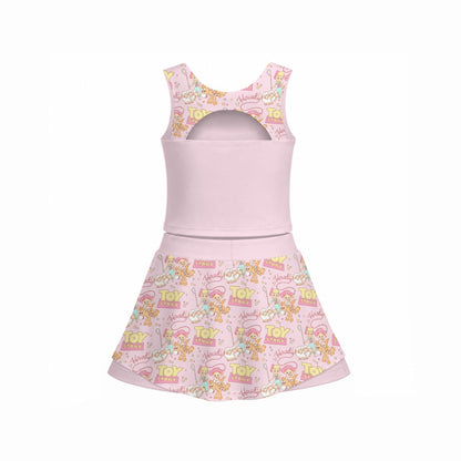 Pink Girl Toys Panel Women's Sports Tank & Skort Set