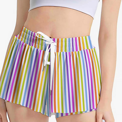 Rainbow Stripe Women's Sport Skorts With Pocket