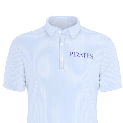 Blue Stripe Pirates Men's Stretch Collar Polo Shirt