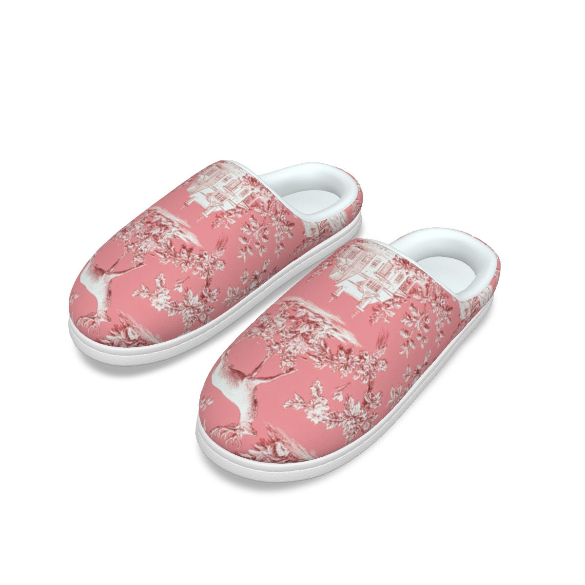 Pink Christmas Toile Women's Plush Slippers