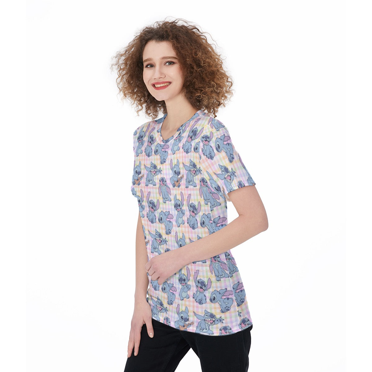 Pastel Gingham Alien Women's O-Neck T-Shirt|180 GSM Jersey