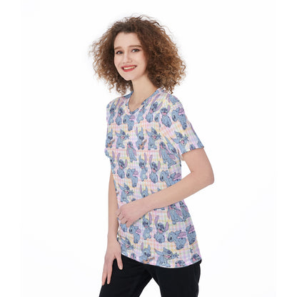 Pastel Gingham Alien Women's O-Neck T-Shirt|180 GSM Jersey