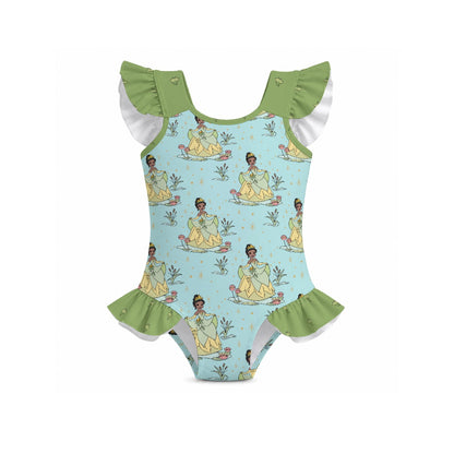 Tia [aqua] Girls' Ruffle Sleeve Swimsuit With Bow