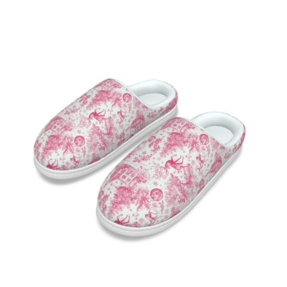 Hot Pink Christmas Toile Women's Plush Slippers