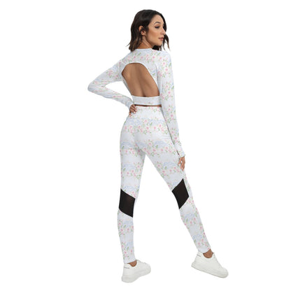Grandmillenial Roses Women's Sport Set With Backless Top And Leggings