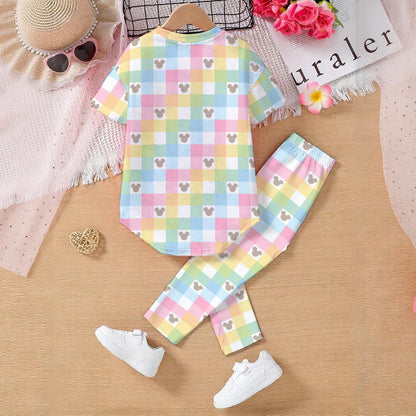 Pastel Check MM Kids' Casual Top and Pants Set