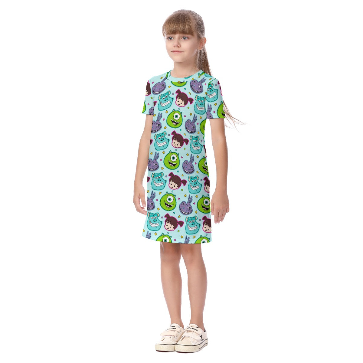 Aqua Toon Monsters Kid's Short Sleeve Dress